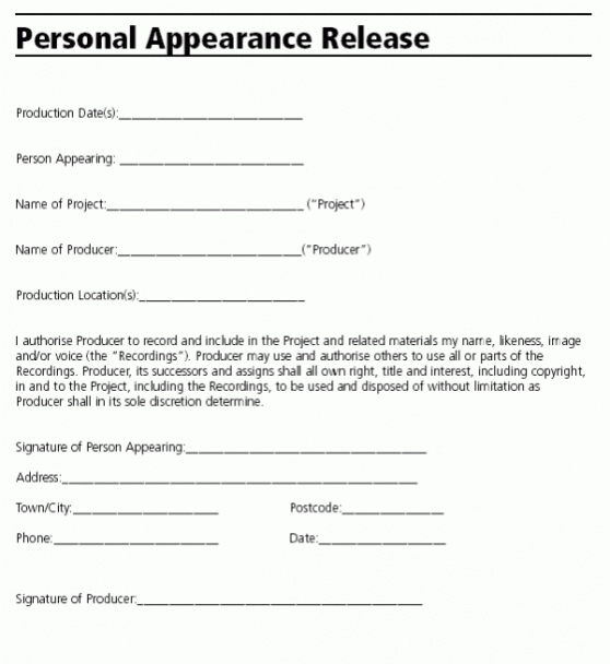 Video Release Forms Template Excel Example