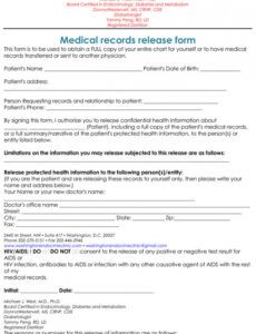 Editable Authorization For Release Of Medical Information Template Excel