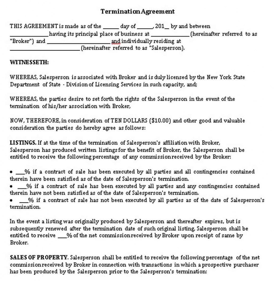 Termination Agreement And Release Template Word Example