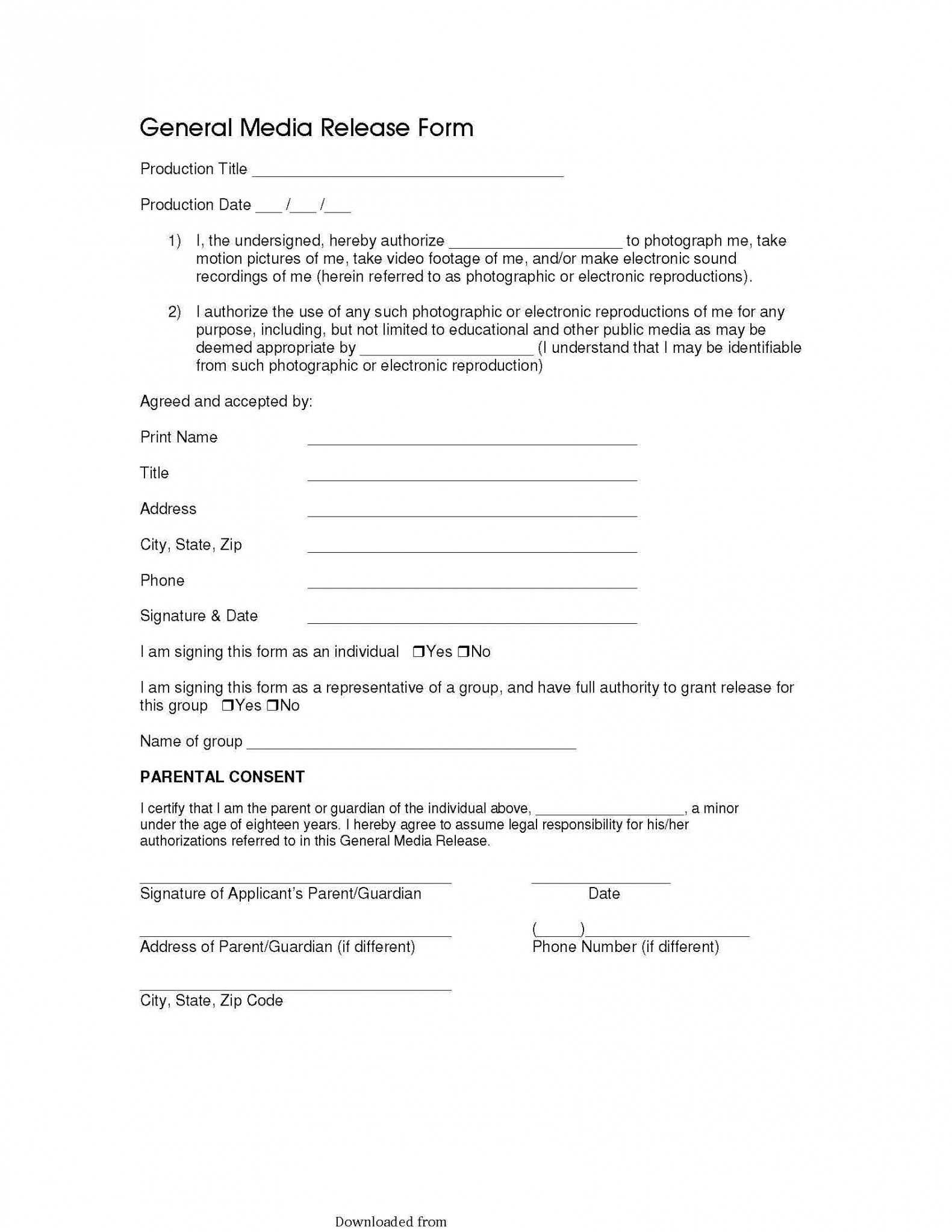 Costum Standard Media Release Form Template Pdf