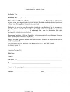 Free Standard Media Release Form Template Doc Sample