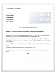 Printable New Business Press Release Template  Example