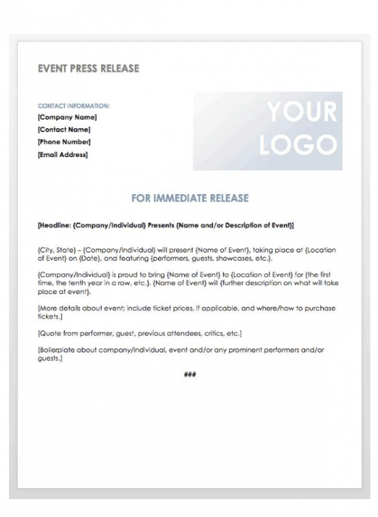 Printable New Business Press Release Template  Example