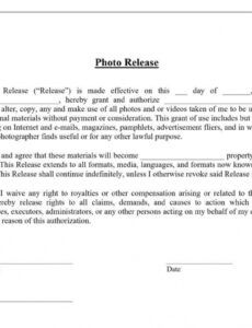 Printable Photo Release Form Template Excel Sample