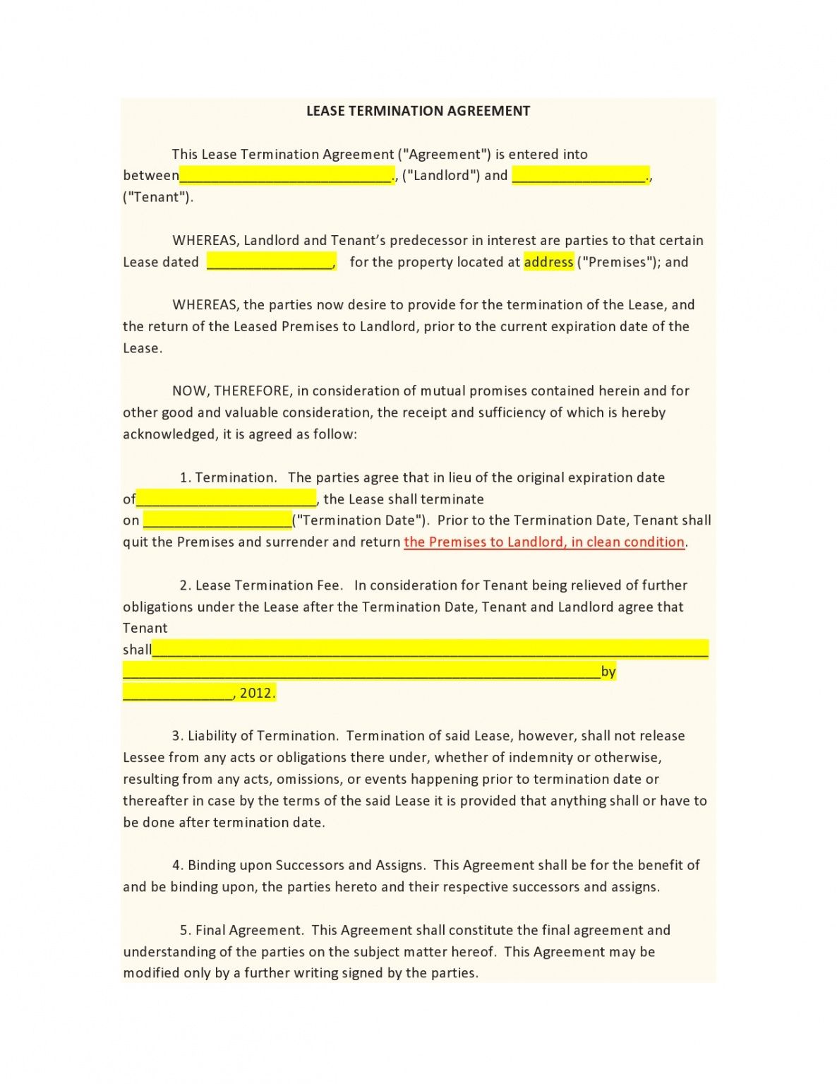Professional Contract Termination Agreement And Release Template  Sample