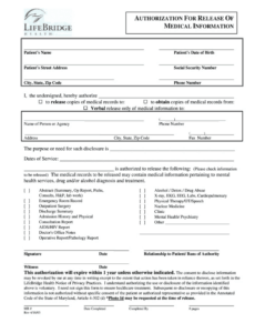 Editable Authority To Release Medical Information Template Word Sample