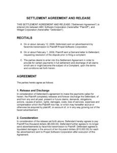Printable Settlement Agreement And Release Template Excel