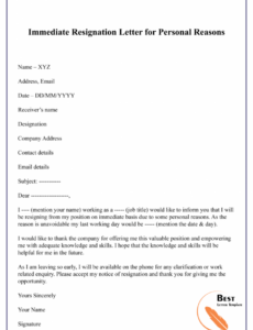 Resignation Letter Early Release Template Doc Example