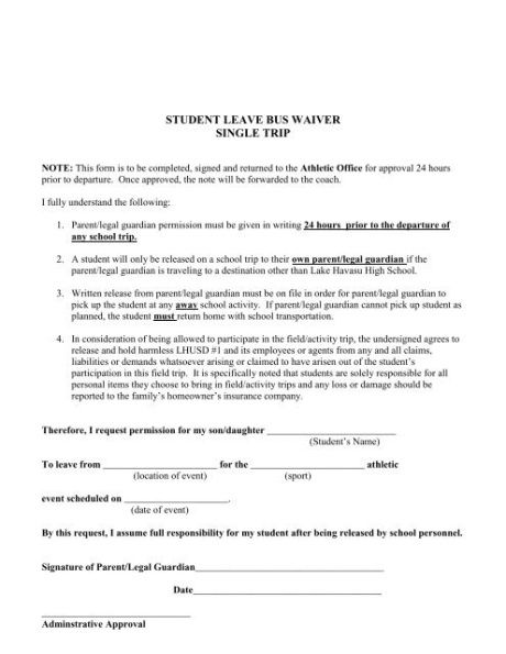 Transportation Release Form Template