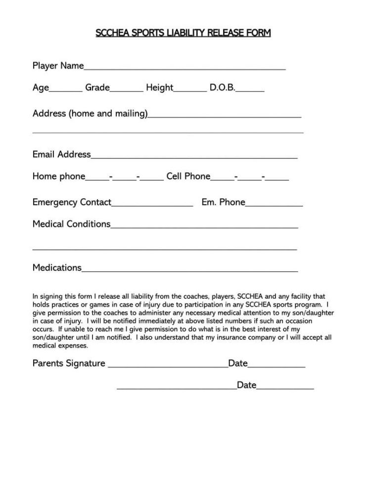 Printable Liability Release Form Template Pdf