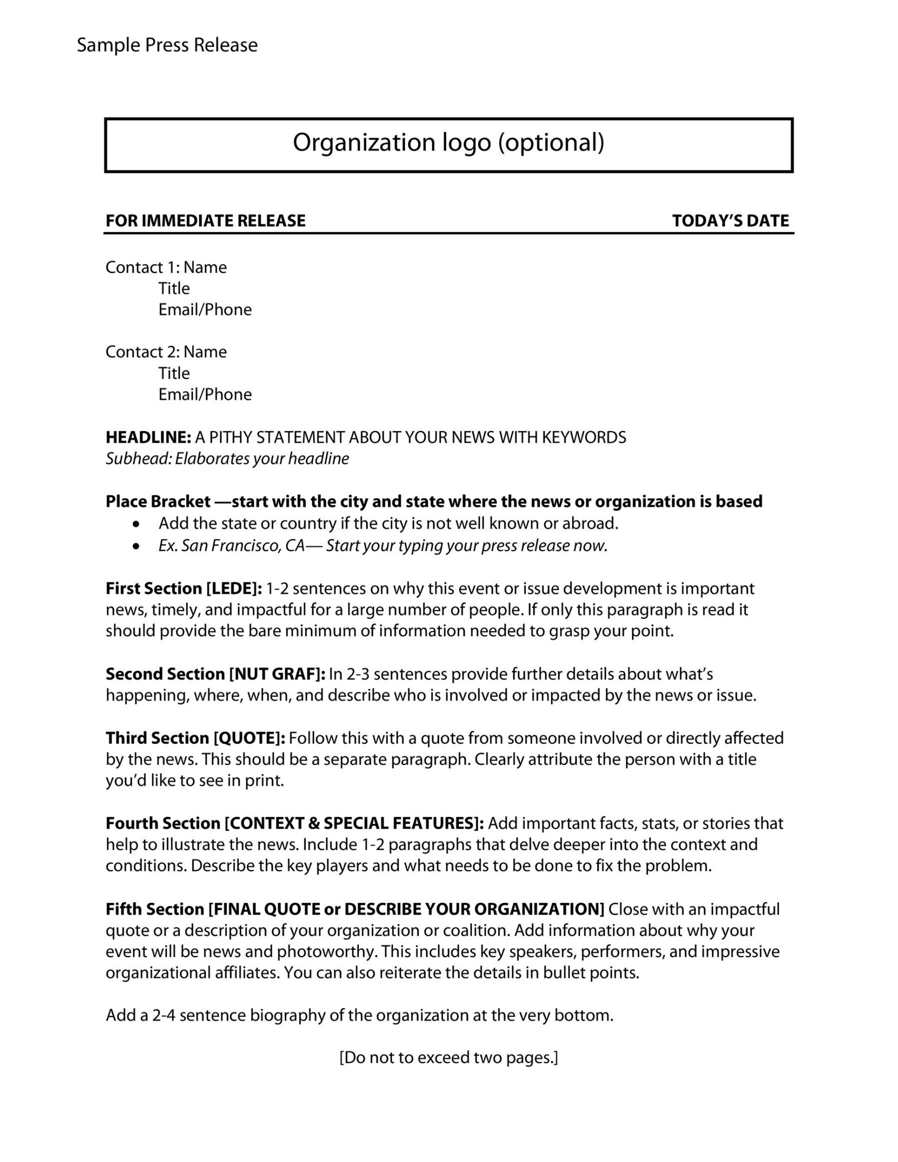 Professional Video News Release Template Doc Sample