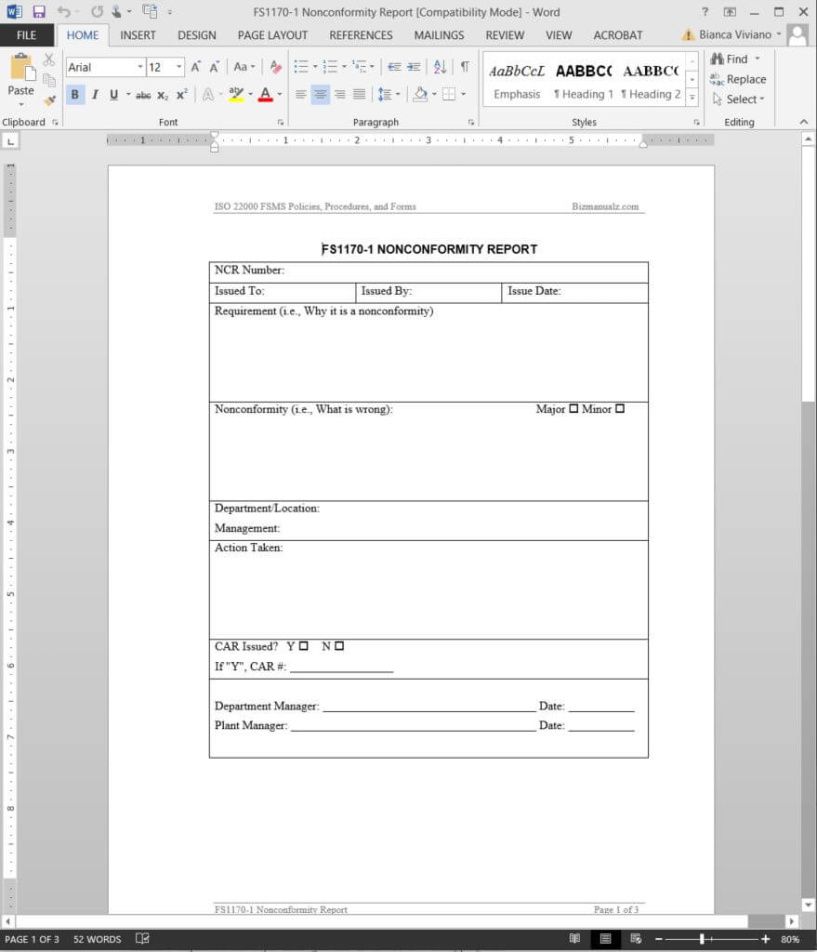 Best Manufacturing Non Conformance Report Template  Example