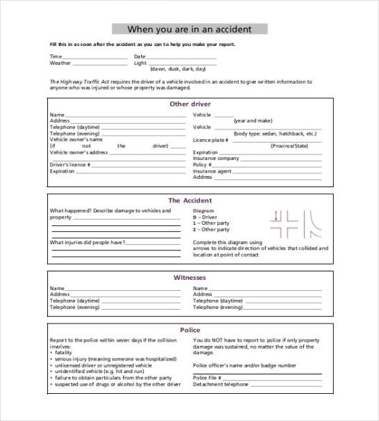 Best Motor Vehicle Accident Report Form Template Doc Example