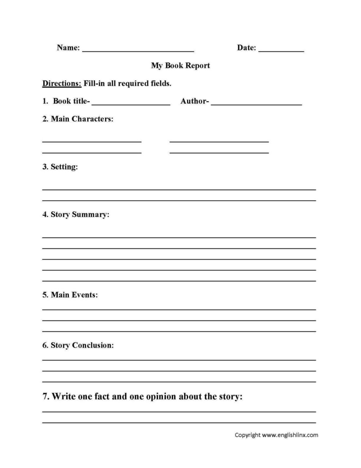 Blank 5Th Grade Book Report Template Excel Sample