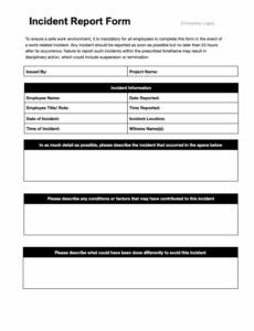 Blank Accident And Incident Report Form Template Pdf