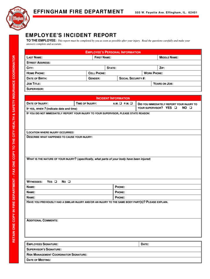 Blank Accident Incident Investigation Report Template Excel Sample