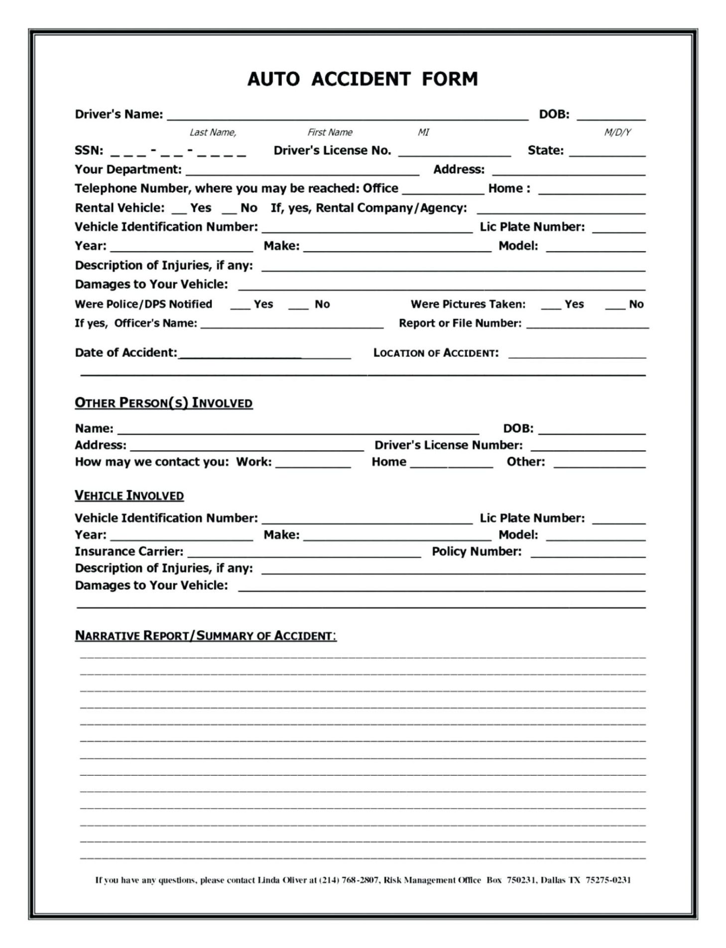 Blank Company Vehicle Accident Report Template Doc Sample