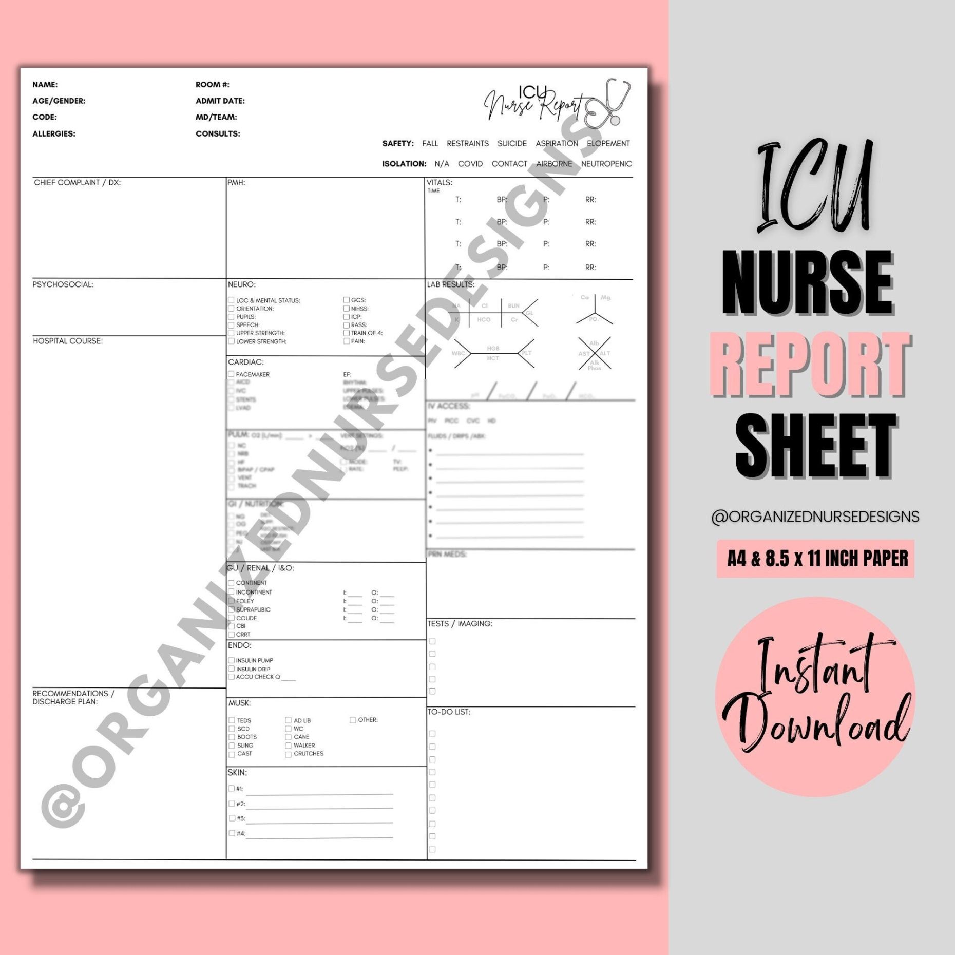 Blank Critical Care Icu Report Sheet Template Excel