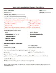 Blank Human Resources Investigation Report Template Word Sample