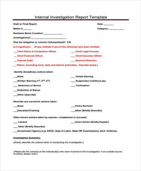 Blank Human Resources Investigation Report Template Word Sample
