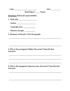 Book Report For 4Th Graders Template  Sample