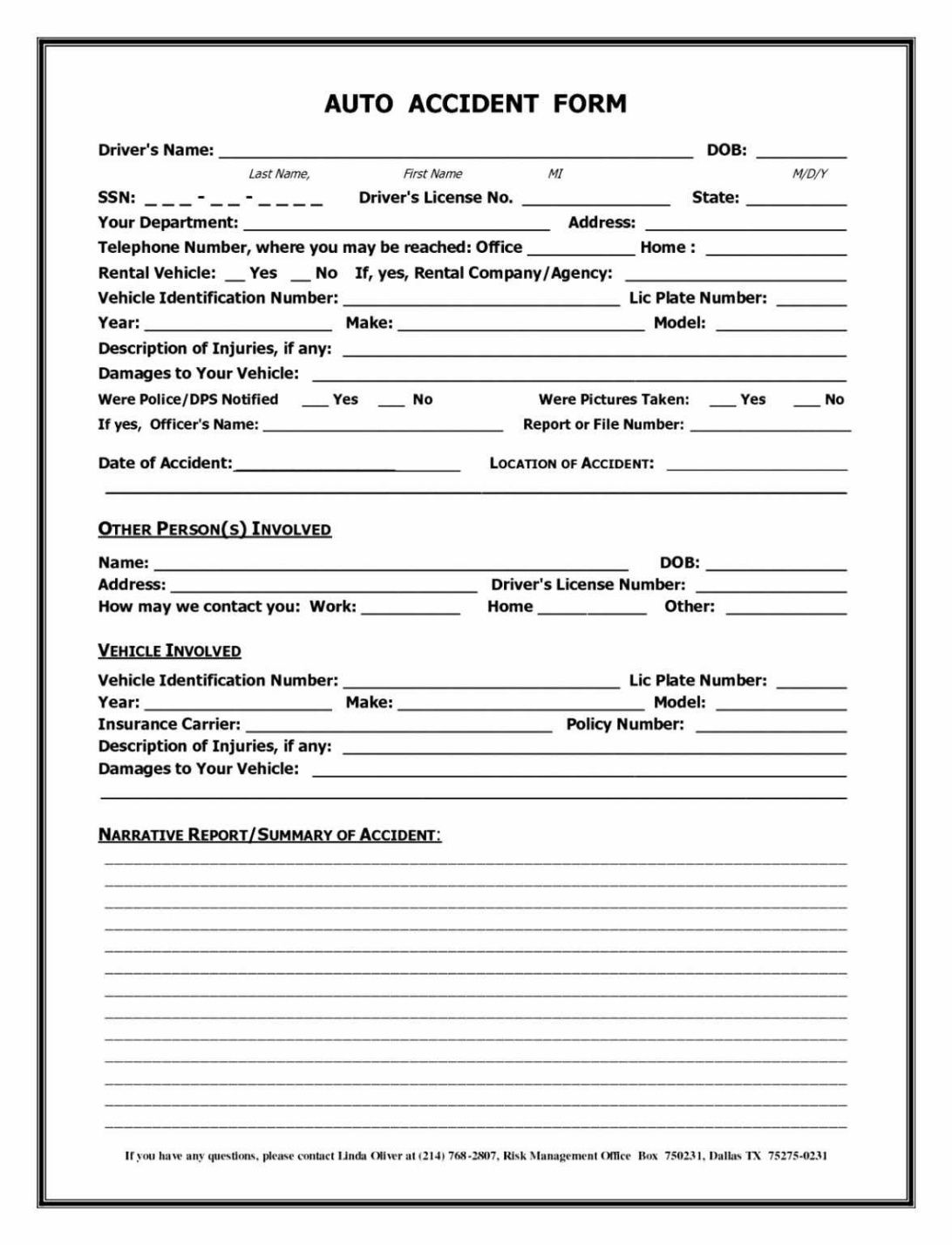 Costum Car Accident Report Form Template Word