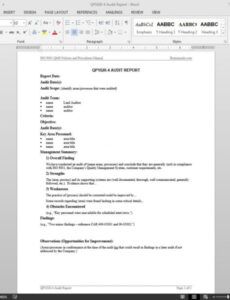 Costum Internal Audit Report Example Template Excel