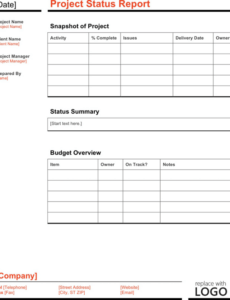 Editable 4 Box Project Status Report Template  Sample