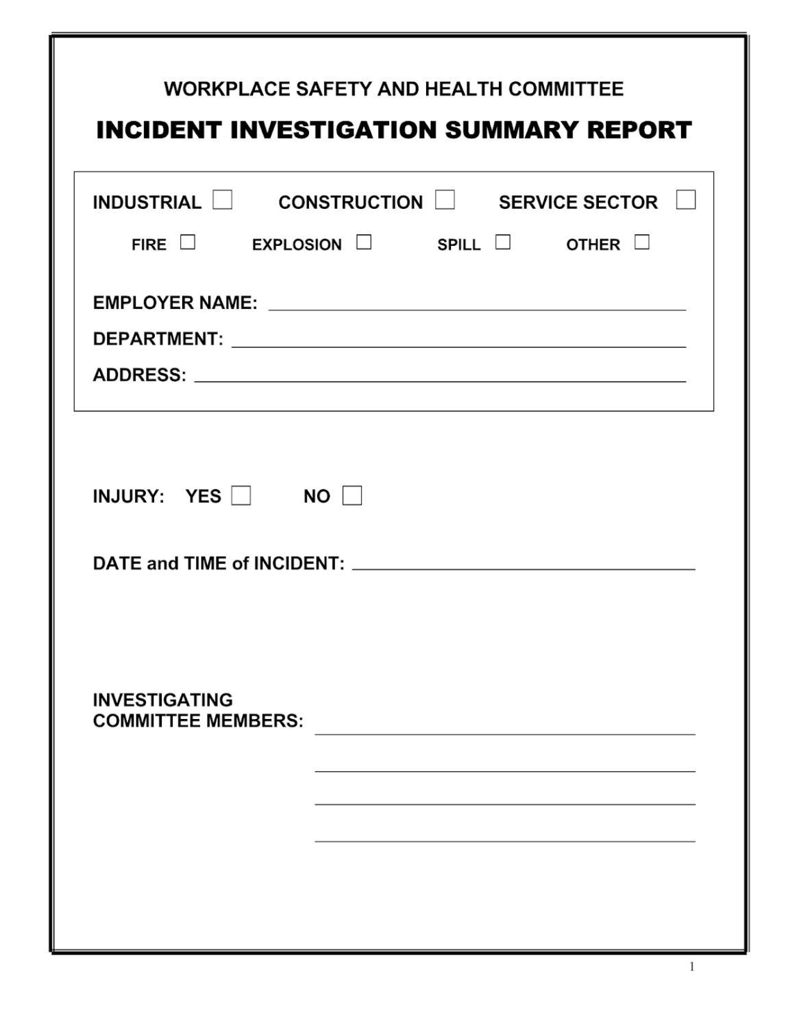 Editable Accident And Incident Report Form Template Excel