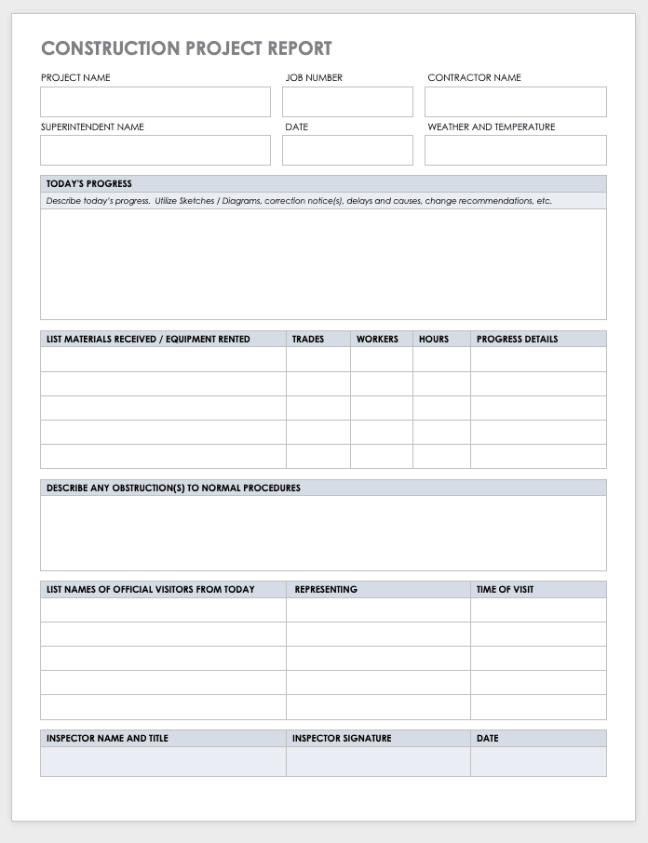 Editable Construction Project Daily Report Template Doc Example