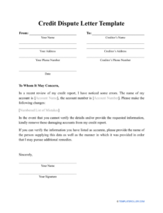 Editable Credit Report Dispute Letter Template Pdf Example