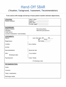 Free Nursing Change Of Shift Report Template