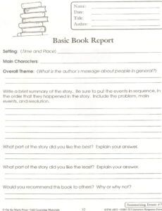 Printable Book Report For 4Th Graders Template  Sample