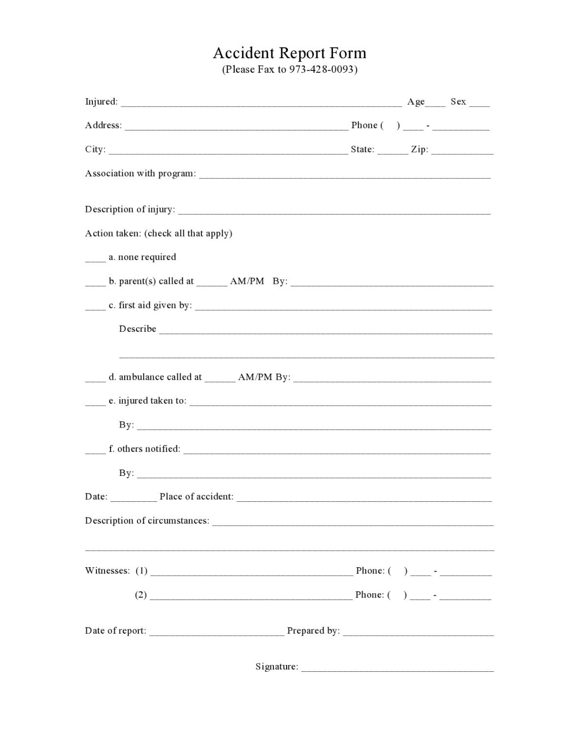 Printable Company Car Accident Report Template Doc Sample