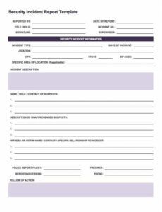 Printable Computer Security Incident Report Template Word Sample