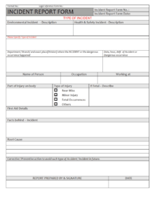 Printable Health And Safety Report Template  Example