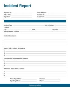 Printable Human Resources Incident Report Template  Sample