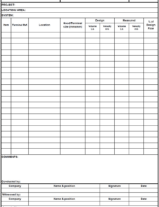 Printable Hvac Air Balance Report Template