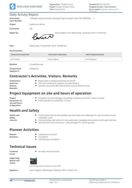 Printable Security Guard Daily Activity Report Template Word Sample