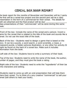 Professional Cereal Box Book Report Template Pdf