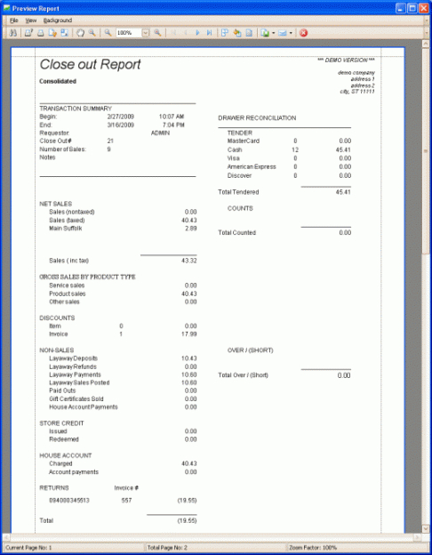 Professional End Of Day Cash Register Report Template Pdf Sample