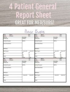 Professional Med Surg Nurse Report Sheet Template