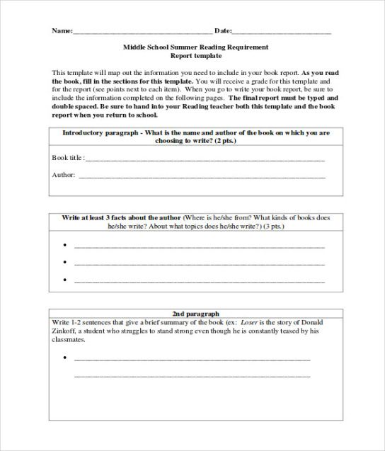 Professional Middle School Book Report Template Doc