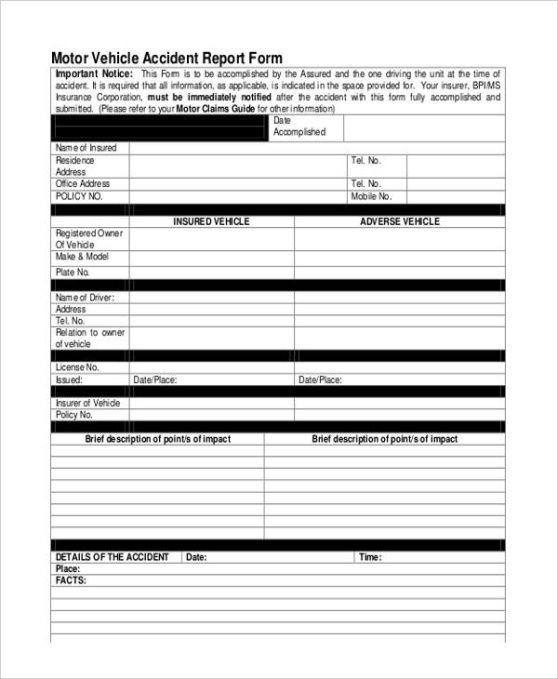 Professional Motor Accident Report Form Template Pdf Sample