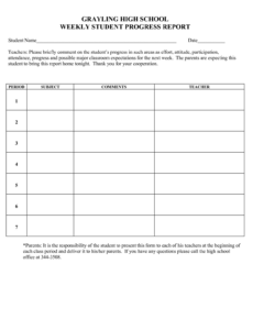 Student Weekly Progress Report Template Word Example