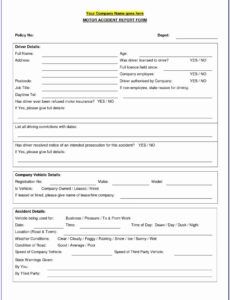 Vehicle Accident Report Form Template Pdf Sample