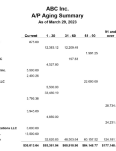 Editable Accounts Payable Aging Report Template Pdf Example