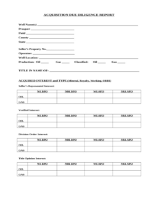 Printable Acquisition Due Diligence Report Template Excel