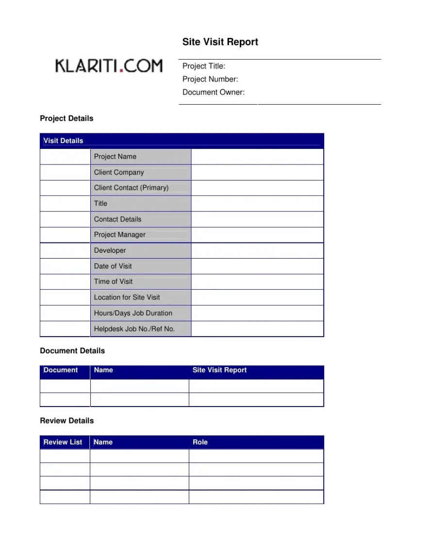 Blank Close Out Visit Report Template Doc Sample