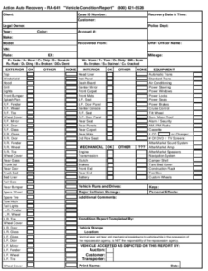 Editable Commercial Vehicle Condition Report Form Template Word Example